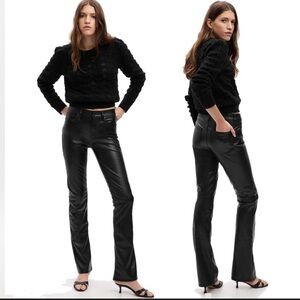 Vegan Leather Mid-Rise Baby Boot Pants | Black | 6